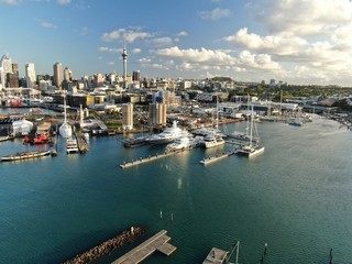 Fototapeta na wymiar Viaduct Basin, Auckland / New Zealand - December 9, 2019: The beautiful scene surrounding the Viaduct harbour, marina bay, Wynyard, St Marys Bay and Westhaven, all of New Zealand’s North Island