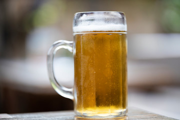 cold beer on the wooden table