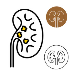 Kidney beans icon with stones disease inside. Kidneys logo. Adjustable stroke width.