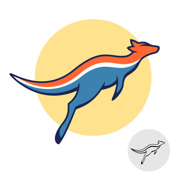 Kangaroo logo. Jumping Australian animal dynamic symbol. Illustration of sport mascot.