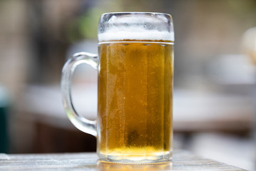 cold beer on the wooden table
