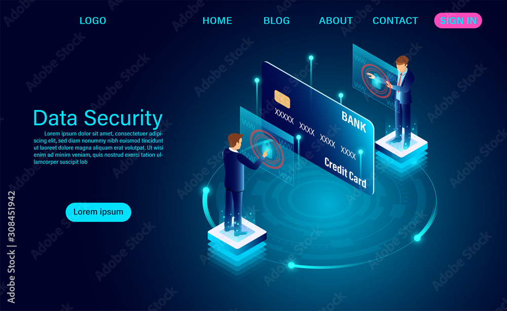 Wall mural data security modern concept. protection data finance from thefts and hacker attacks. isometric flat