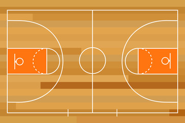 Basketball court floor with line on wood texture background. Vector illustration.