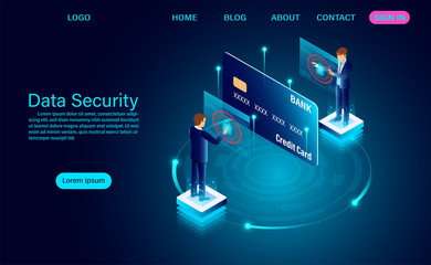 Data security modern concept. protection data finance from thefts and hacker attacks. isometric flat design. Vector illustration