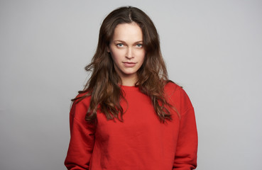 Beautiful woman with clean skin and long brown hair