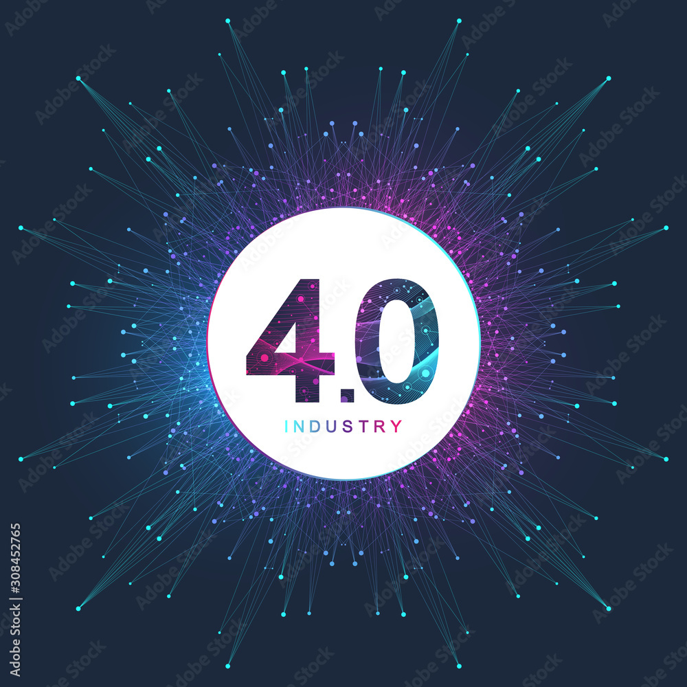 Poster industry 4.0 futuristic banner, logo, icon. virtual industry 4.0 and machine learning. modern cyber 