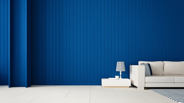 Classic Blue Wall Living Room / 3D Rendering