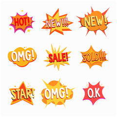 Collection of Cartoon, Comic Speech Bubbles. Colored Dialog Clouds with Pop Art Style