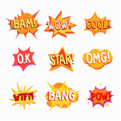 Collection of Cartoon, Comic Speech Bubbles. Colored Dialog Clouds with Pop Art Style