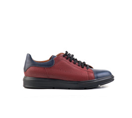 red-blue men’s shoes with lacing on a white background side view.
