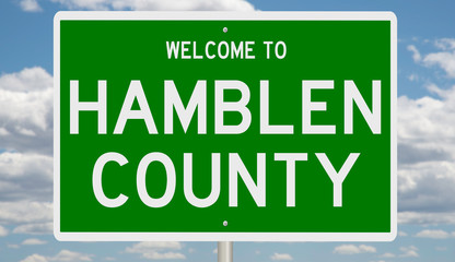 Rendering of a 3d green highway sign for Hamblen County