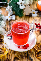 Hot wine cranberry punch for winter and Christmas