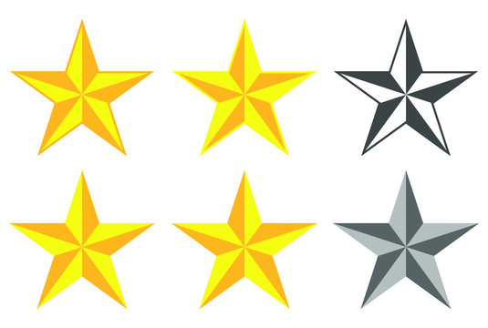 Flat Style Cold Star Shape Silhouette Icon Button Set.  Feedback, Ranking Quality Sign Symbol. Vector Illustration Icon. Isolated On White Background. Western,nautical Stars Logo.