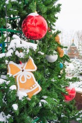 Christmas tree with toys closeup