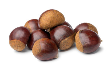 Heap of sweet chestnuts close up