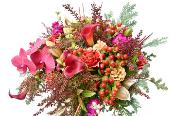 Celebratory flower arrangement（ Phalaenopsis orchid, Calla, Carnation, Hypericum, Lily...