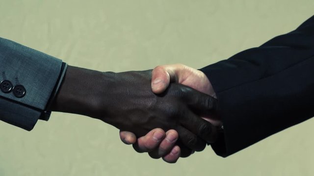 handshake of a white hand and African American hand