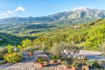 View over Castelbuono and the Madonie peaks in Sicily, Italy