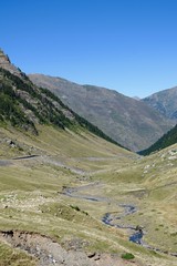Fototapeta na wymiar Pyrenees mountain view, border between Spain and France, Tunnel du Somport, known also as the Aspe or Canfranc Pass