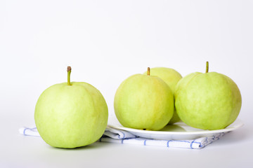 Fresh organic guava tropical fruit on white background. Healthy food high vitamin C concept