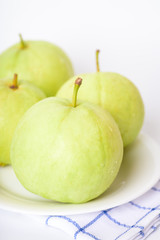 Fresh organic guava tropical fruit on white background. Healthy food high vitamin C concept