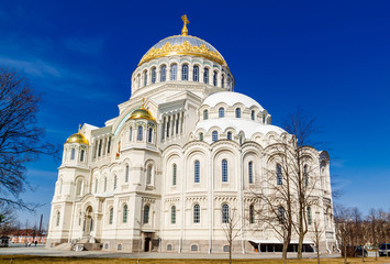 Fototapeta na wymiar Navy Cathedral of St. Nicholas in Kronshtadt (east facade), St. Petersburg, Russia