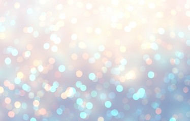 Magical sparkling bokeh texture. Winter festive glitter background. New year gleaming iridescent pattern. Christmas shimmer illustration. Wonderful blue yellow blurred gradient. Brilliance ombre.