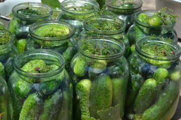 Natural products from the garden. Village, cottage, farm, cellar. Homemade food. Tasty. Preservation, Spice. Blanks for the winter. Marinated. Cucumbers in jars