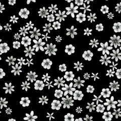 monochrome gray small flowers, freehand drawing in pencil , seamless pattern