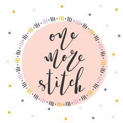 Naklejka premium Simple template with handwritten lettering, vector banner, card or poster pre-made design for crafts embroidery or sewing classes or school. Decorative modern minimalist frame, stitches and dots.