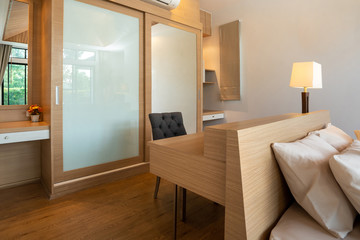 Working desk in spacious living room