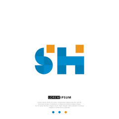 SH S H Logo Monogram with Blue and yellow Colors. modern letter logo design