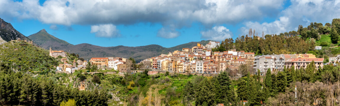 View over Isnello, a mountain village in Sicily, Italy