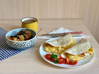 tortilla with cheese in the kitchen