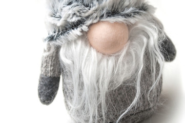 Closeup of christmas leprechaun on white background