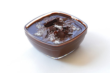 Supangle (pudding) dessert in glass bowl, on white background.