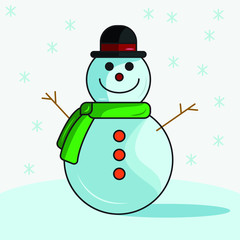Happy New Year Gift Card. The snowman and tree vector illustration. Usable for post card, background, presentation and flyer. 