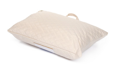 New pillow in packaging isolated on white background