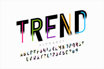 Bright colorful modern style font design, vivid alphabet, letters and numbers