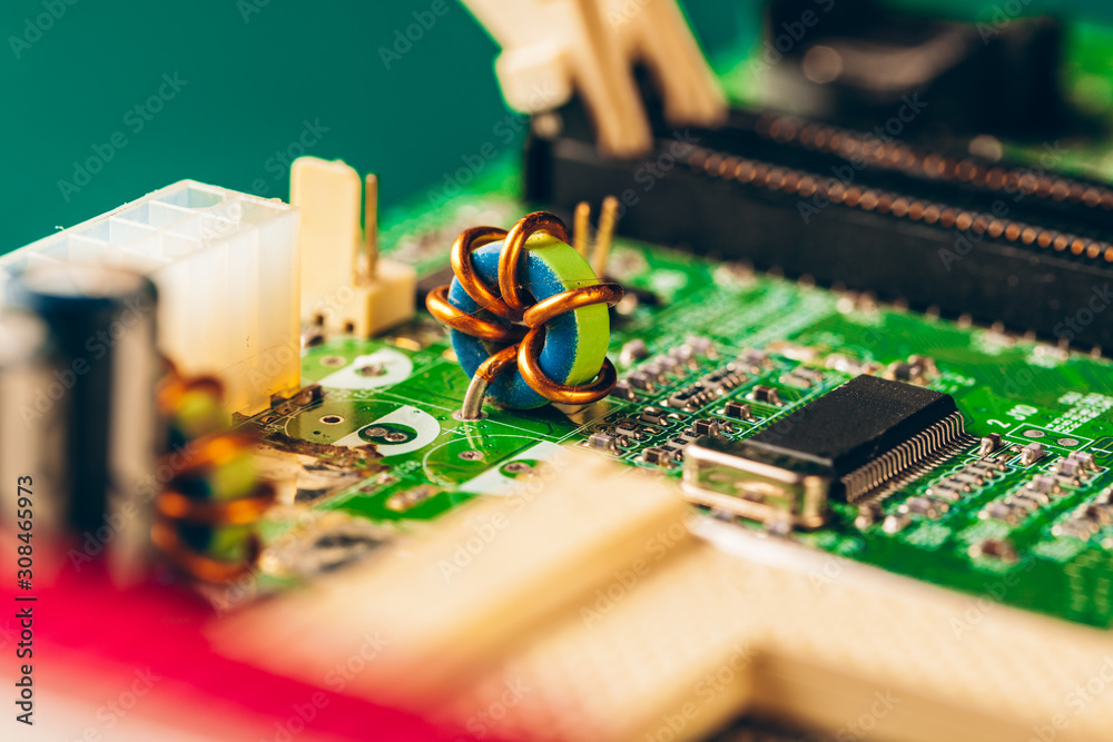 Poster computer electronic circuit board with processor close up