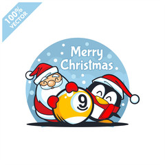 Billiard 9 ball with santa claus christmas theme logo vector