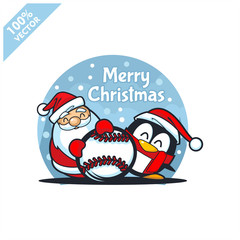  Baseball ball with santa claus christmas theme logo vector