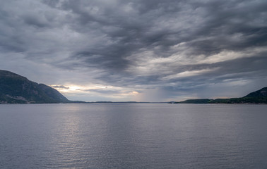 rain approaching on fjord, Molde, Norway