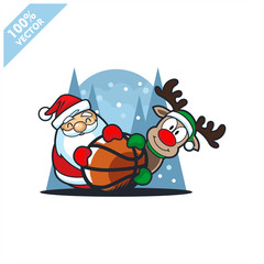 Basketball ball with santa claus christmas theme logo vector