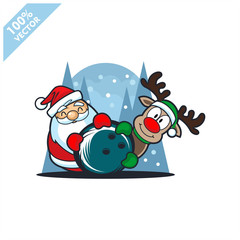 Bowling ball with santa claus christmas theme logo vector
