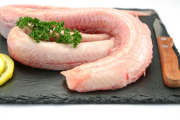 raw dogfish on a white background