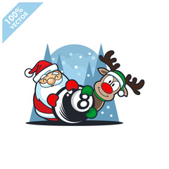 Billiard 8 ball with santa claus christmas theme logo vector