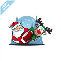 Football rugby ball with santa claus christmas theme logo vector