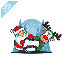  Baseball ball with santa claus christmas theme logo vector