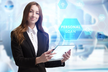 Business, Technology, Internet and network concept. Young businessman working on a virtual screen of the future and sees the inscription: Personal loan